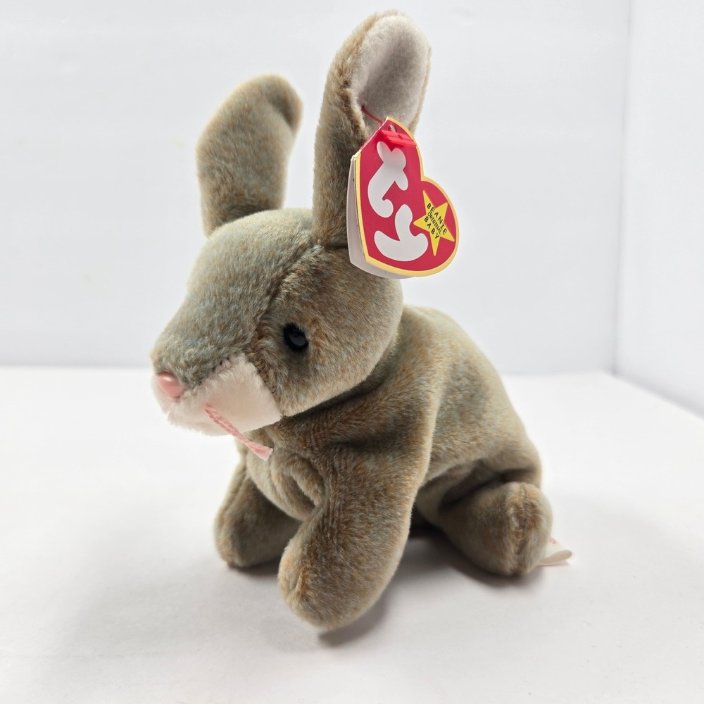 Ty Beanie Baby Nibbly the Bunny Grey Tan Rabbit Plush 1998 Retired with Tags